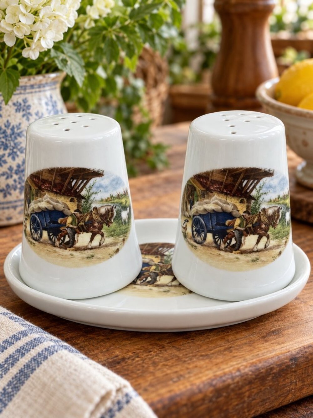 Vintage 1984 Royal Schwabap Holland Salt Pepper Shakers Tray Dutch Farm